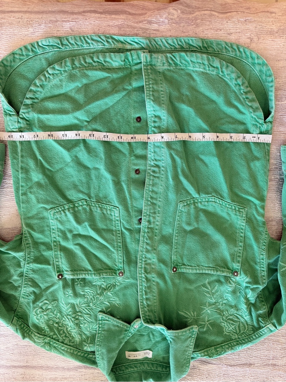 Zara Green Embroidered Snap-Front Denim Shirt Jacket Size 9-10 - Picture 9 of 12